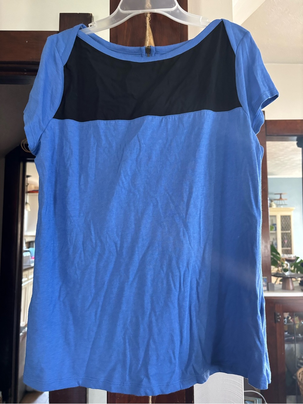 Merona Blue Short Sleeve Top with Gold Back Zip